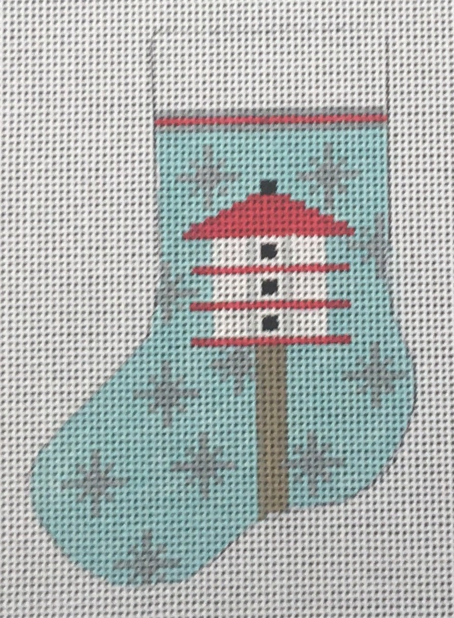 STK234 Candy Cane Birdhouse Mini Stocking