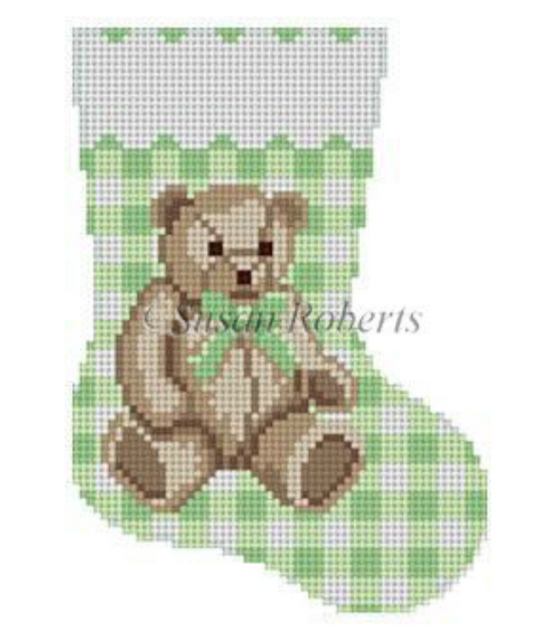 5423 Gingham Teddy Bear Mini Stocking - Green