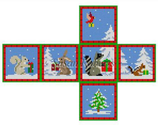 0210-18 Forest Animals with Presents 3D Cube Ornament