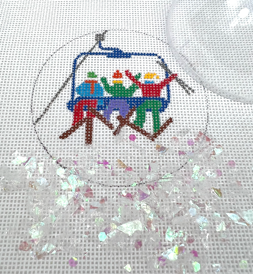 OMD-06 Skiers on Chair Lift Snow Globe