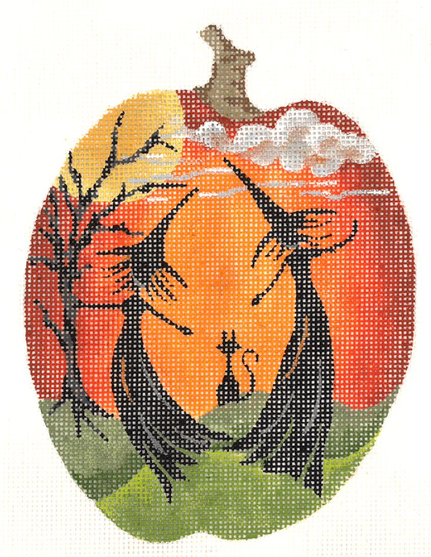 KCN1576 Sister Witches and Cat Silhouette Pumpkin