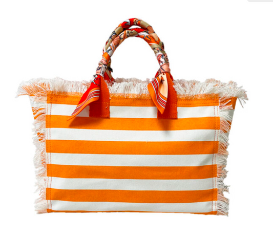 Canvas Beach Bag - Orange Stripe
