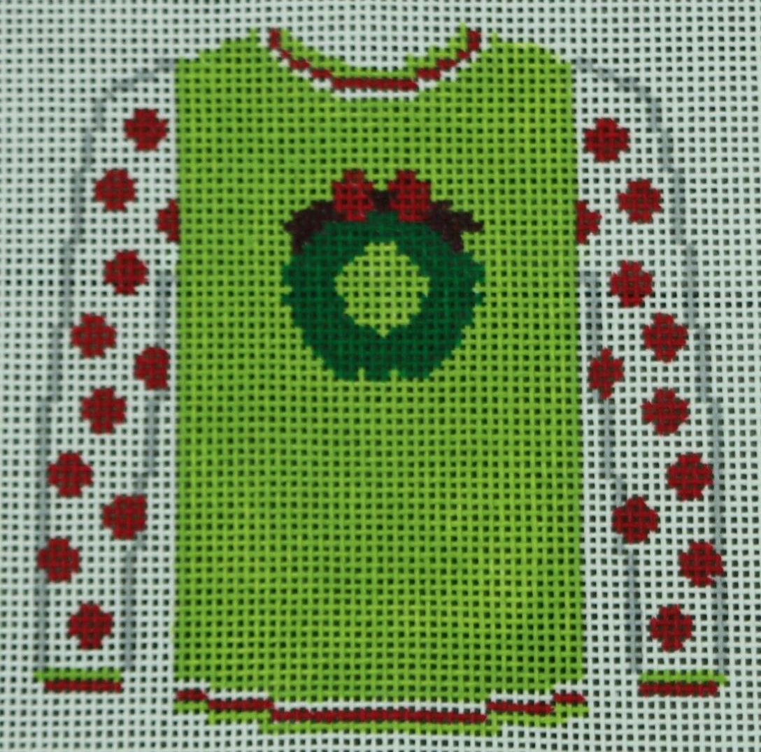 O199V Wreath on Lime Green and Red Sweater
