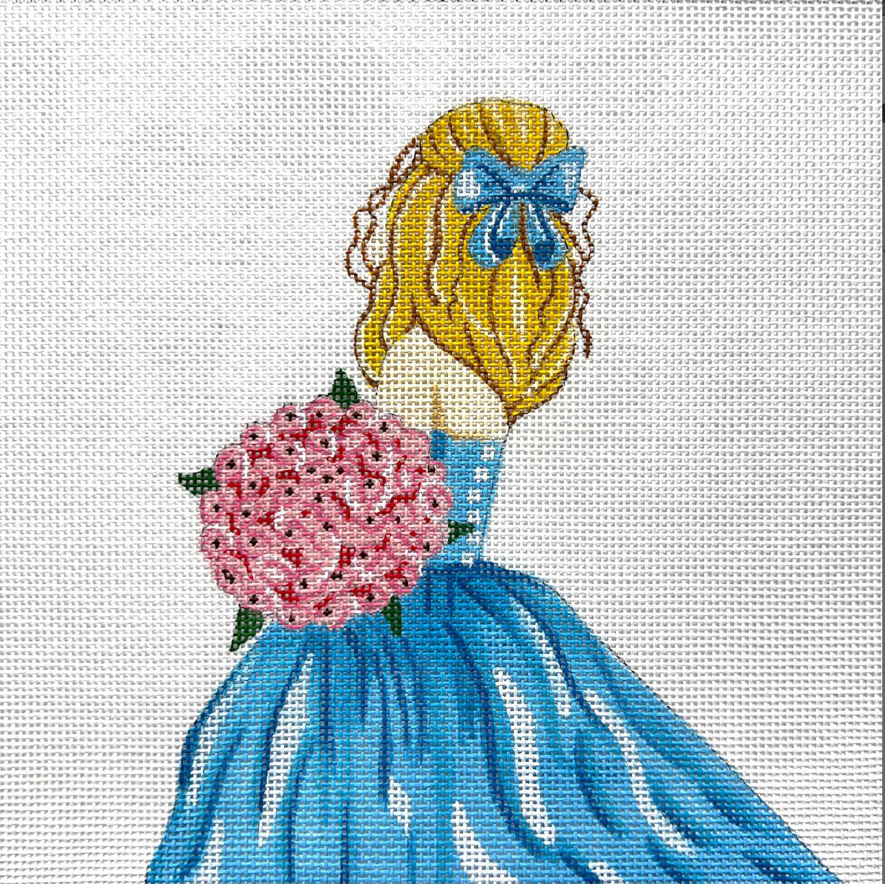 4742 Lady with Pink Bouquet and Teal Dress