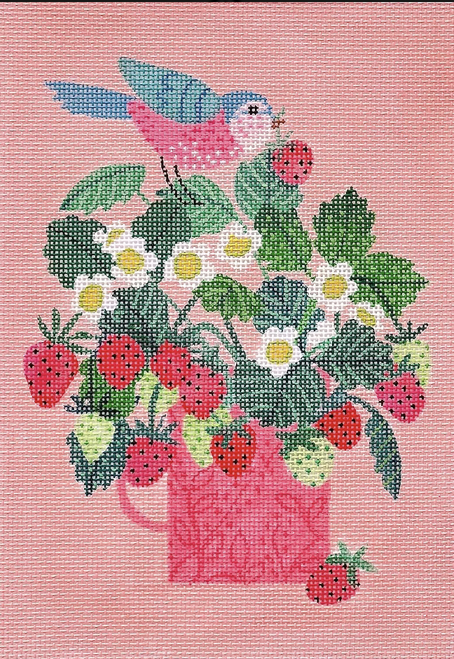 RJ-PL-07 Pink Mug with Strawberries and Bird