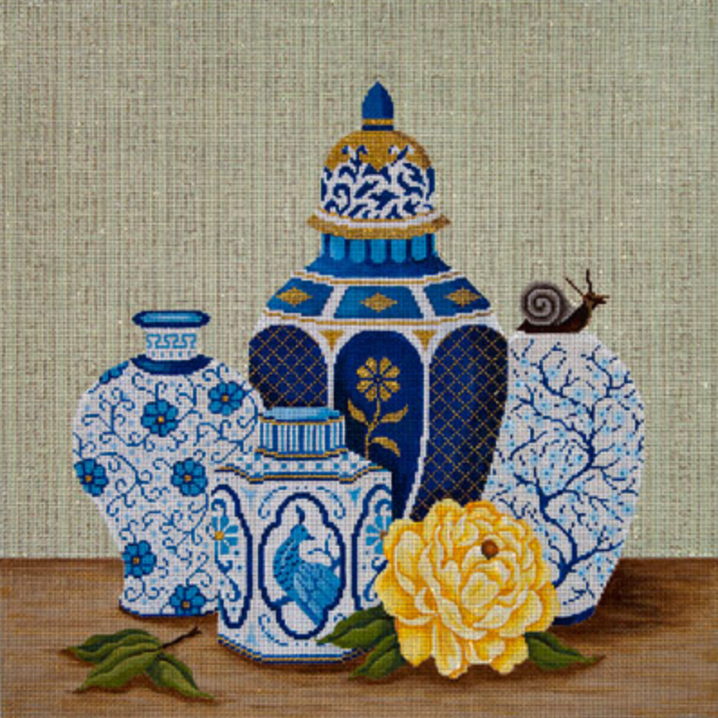 JP-O096 Blue Jars and Peony