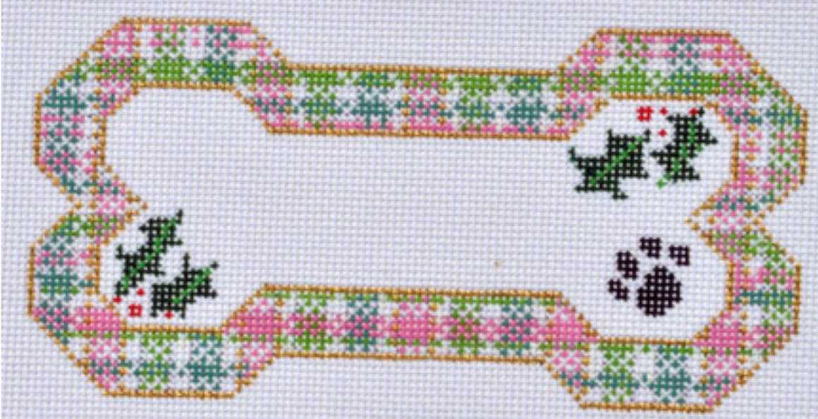 BP-15 Christmas Plaid Bone Ornament - Preppy Pink and Green