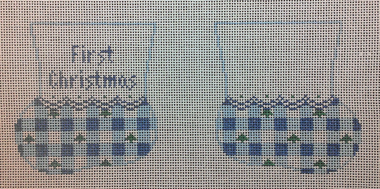 CO316 Gingham Baby's 1st Christmas Booties - Blue