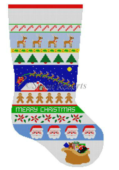 0123 Sleigh Over Rooftop Stripe Stocking