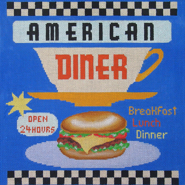 Amanda Lawford retro american diner sign needlepoint canvas