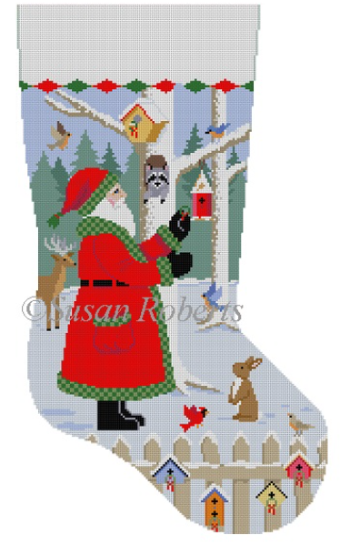 3247 Santa with Bird Wreaths Stocking