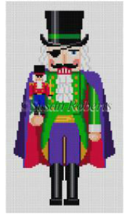 Susan Roberts needlepoint canvas of a nutcracker version of Herr Drosselmeir from Tchaikovsky's ballet The Nutcracker Suite