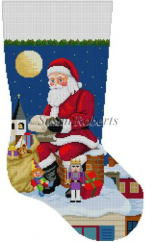 0120 Santa Reading List On Chimney Stocking