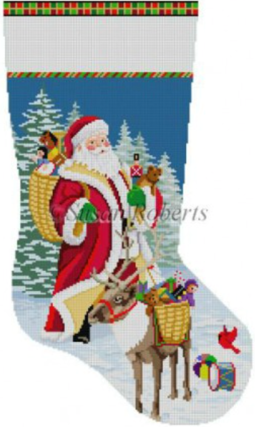 0156 Santa, Reindeer & Basket of Toys Stocking