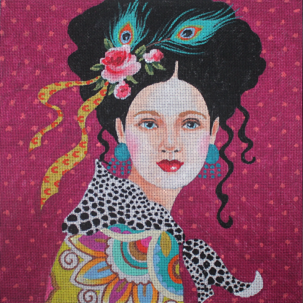 PE237B Lady with Maroon Background - 13 mesh