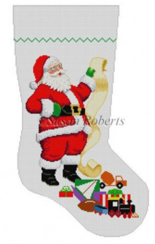 0110 Santa with List and Boy Toys Stocking