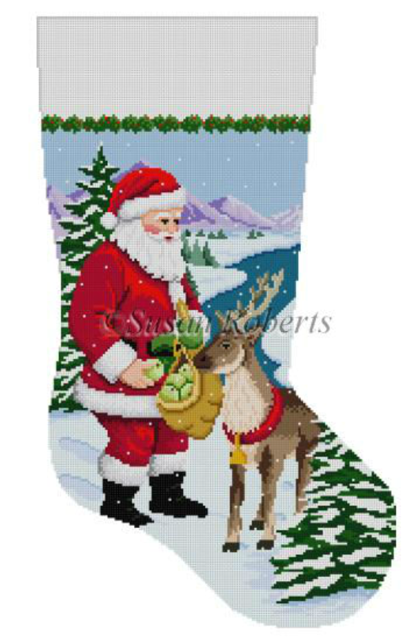 0119 Santa Feeding Apples to Reindeer Stocking