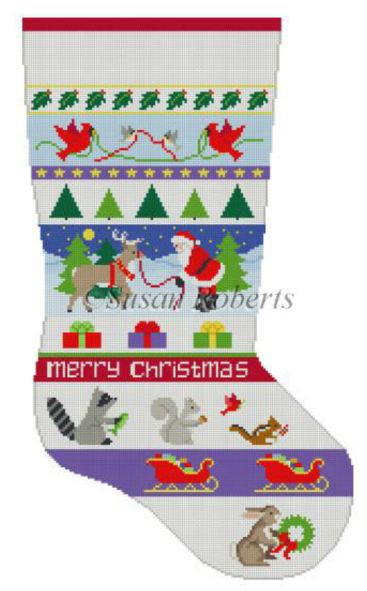 0133 Santa and Animals Stripe Stocking