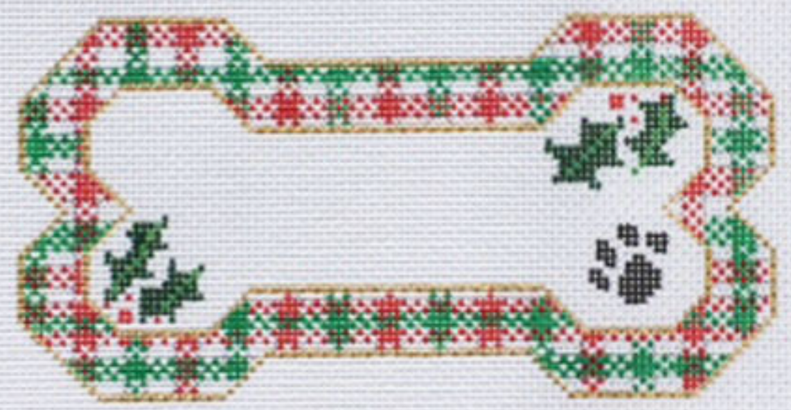 BP-14 Christmas Plaid Bone Ornament - Red and Green