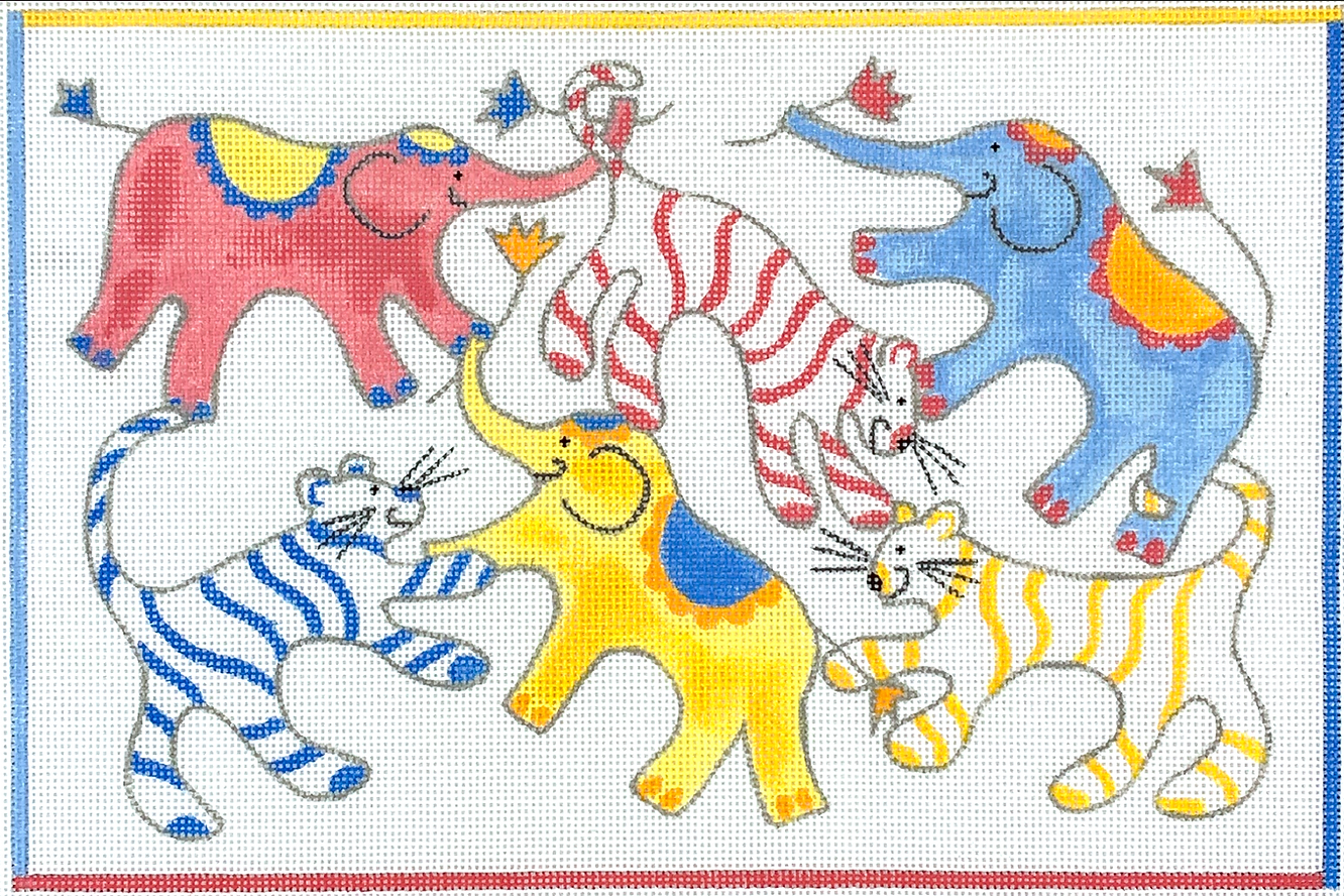 JW-PL-19 Tigers and Elephants with Flowers