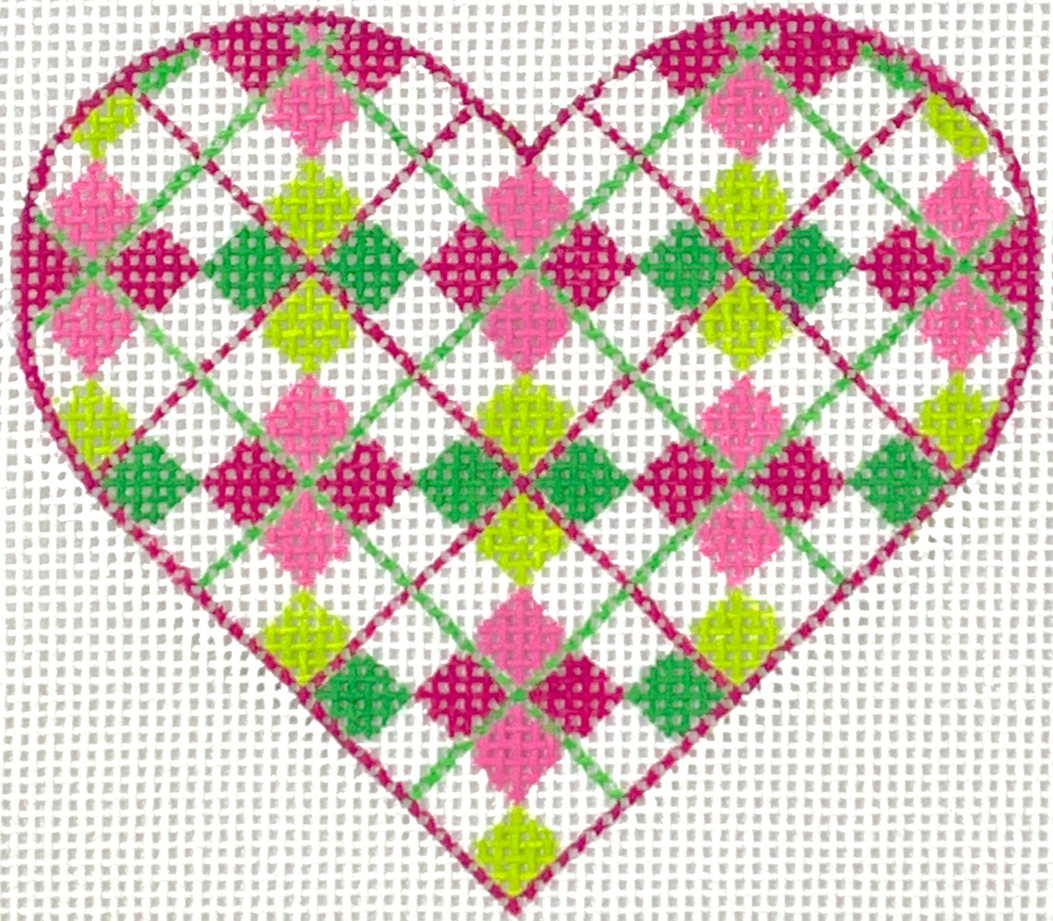OM-275 Pink and Green Argyle Mini Heart