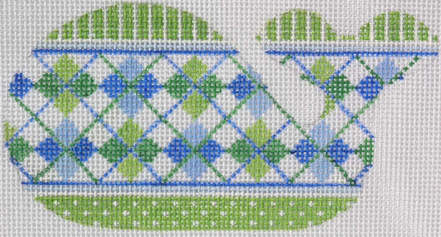 OM-43 Bright Blue and Green Argyle Mini Whale