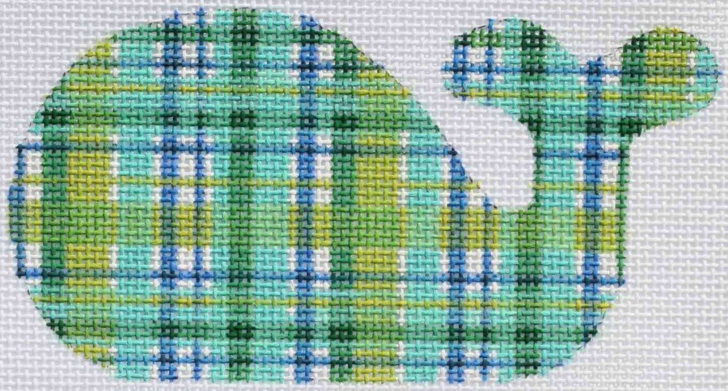 OM-34 Bright Blue and Green Madras Plaid Mini Whale