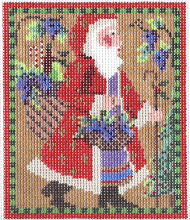 Kelly Clark needlepoint canvas of Santa in a vineyard harvesting grapes