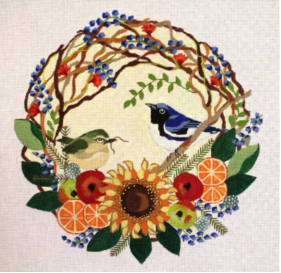 B374 Blue Thrushes in Wreath