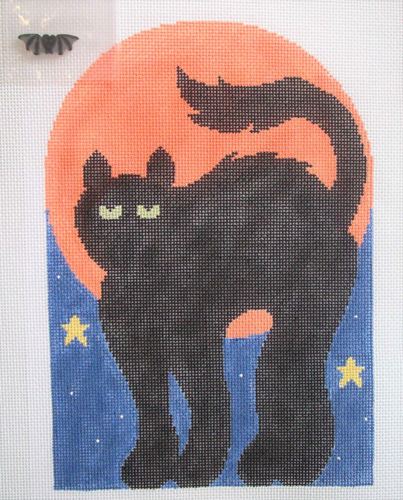 HX100 Black Cat with Bat Button and Stitch Guide