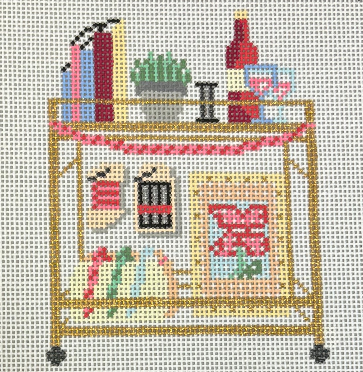 MJD-191 Exclusive Needlepoint Bar Cart