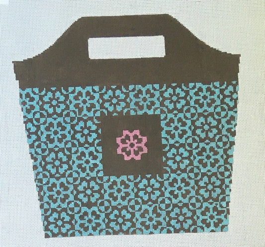 BB-106 Blue and Pink Flowers on Cocoa Bucket Bag