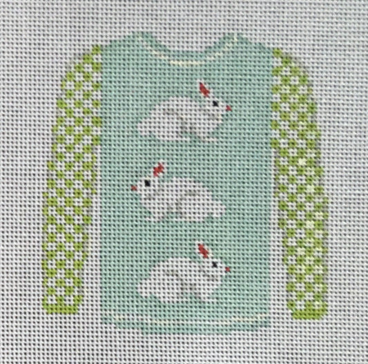 O208L Easter Bunnies On Blue Sweater