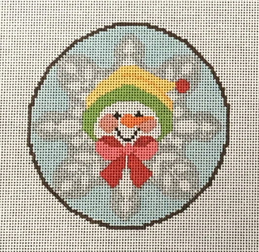 1385Y Snowman with Yellow and Green Hat Round