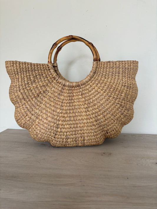 Scalloped Water Hyacinth Bag - Large