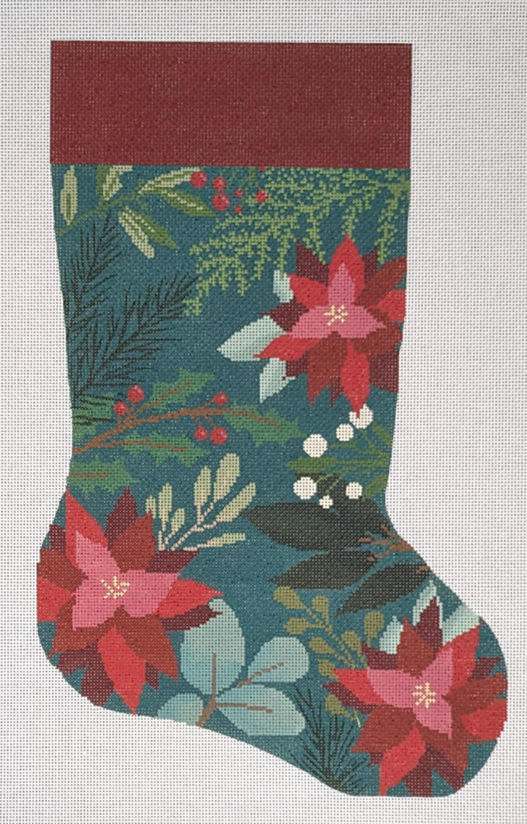 LL-ST-01B Green Stocking with Red Flowers