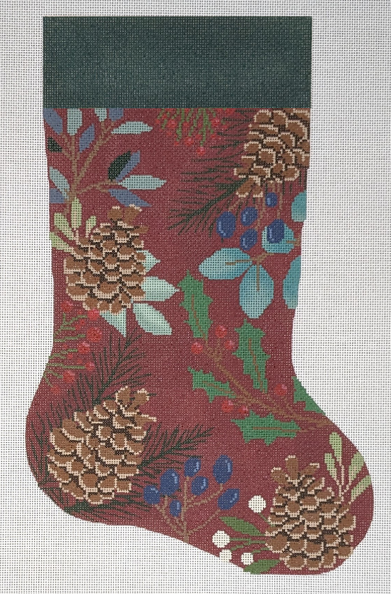 LL-ST-02C Red Stocking with Pinecones