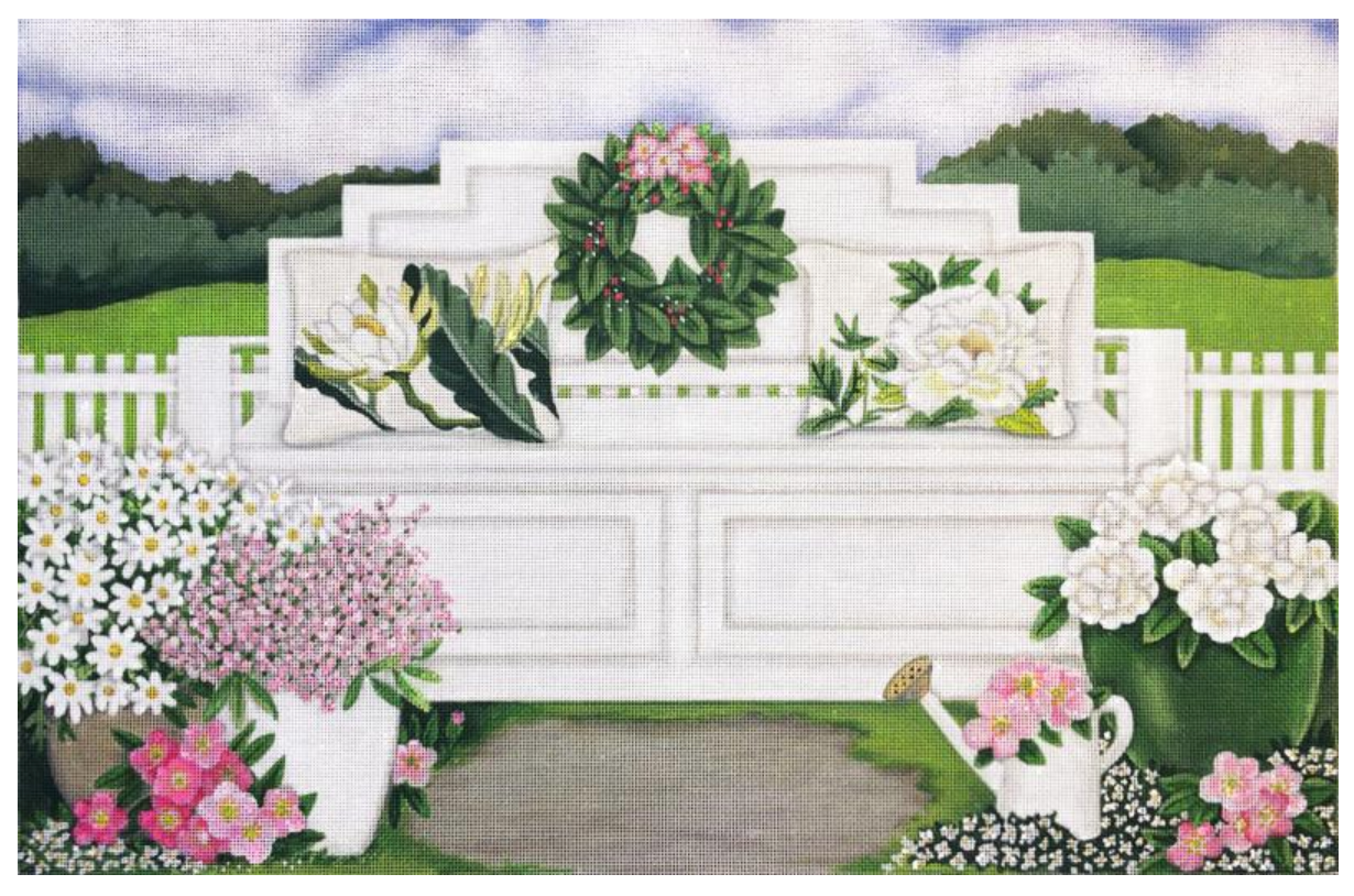 2267 White Floral Bench