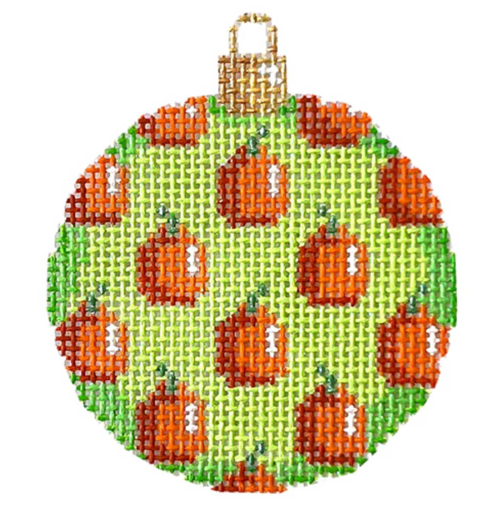 EE1332 Pumpkins on Lime Mini Ball Ornament