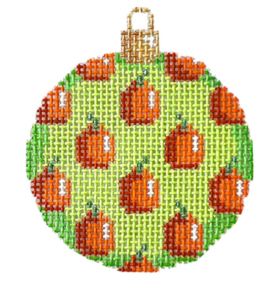 EE1332 Pumpkins on Lime Mini Ball Ornament