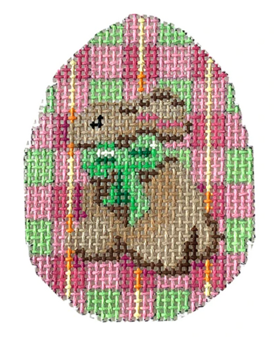 EG449 Tan Bunny on Pink Plaid Mini Egg
