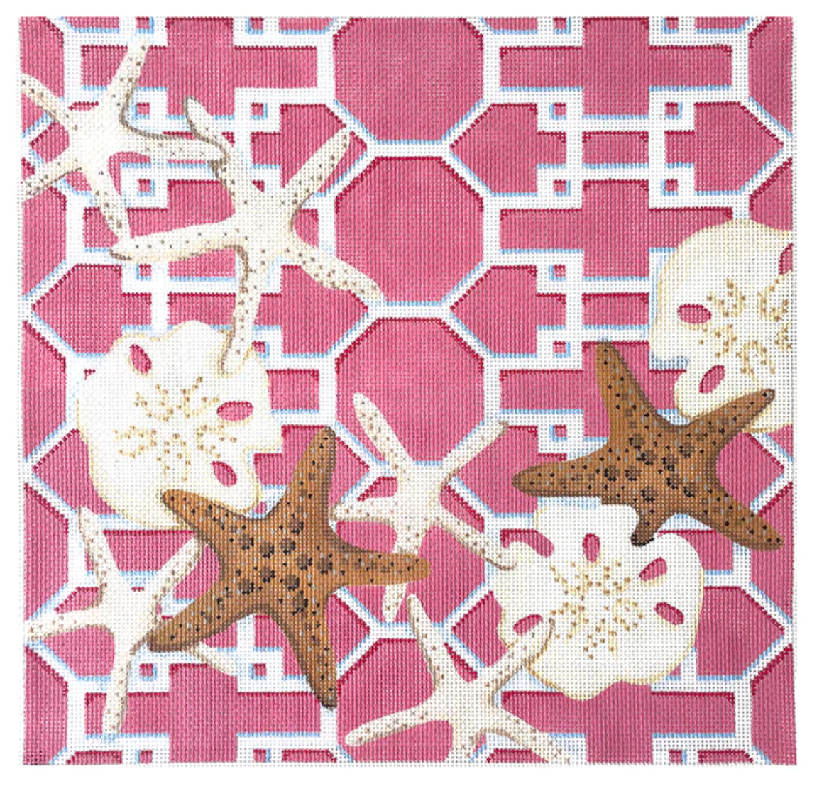 D1307 Starfish and Sand Dollars on Pink Lattice
