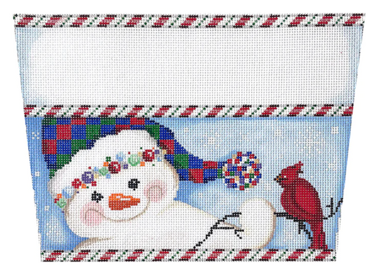 ST819 Checked Hat Snowman with Cardinal Stocking Cuff