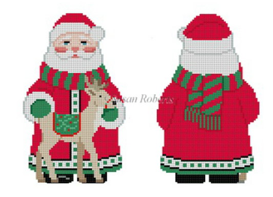 1220 Red Long Coat Santa with Reindeer - 2 Sided