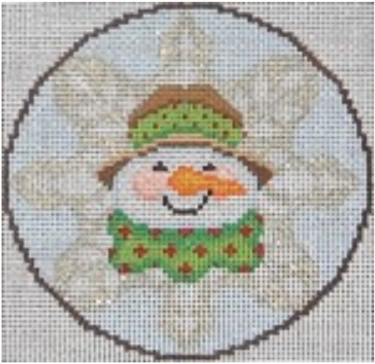 1385O Snowman with Snowflake and Green and Red Scarf Round