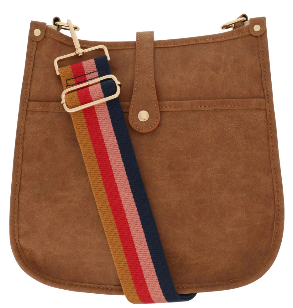 Weathered Brown Crossbody Bag with Multi Stripe Strap