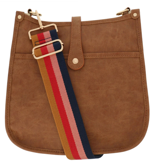 Weathered Brown Crossbody Bag with Multi Stripe Strap