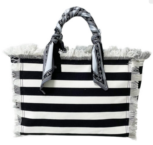 Canvas Beach Bag - Black Stripe