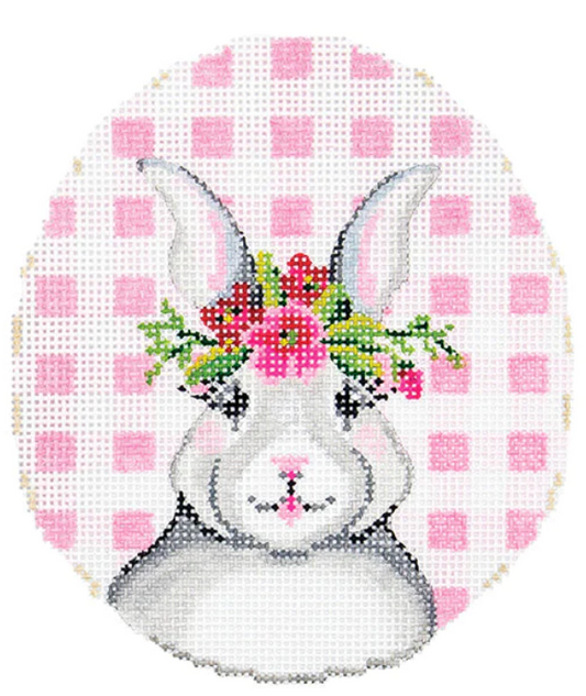 KEA70 Bunny with Flower Crown on Pink Gingham Easter Egg