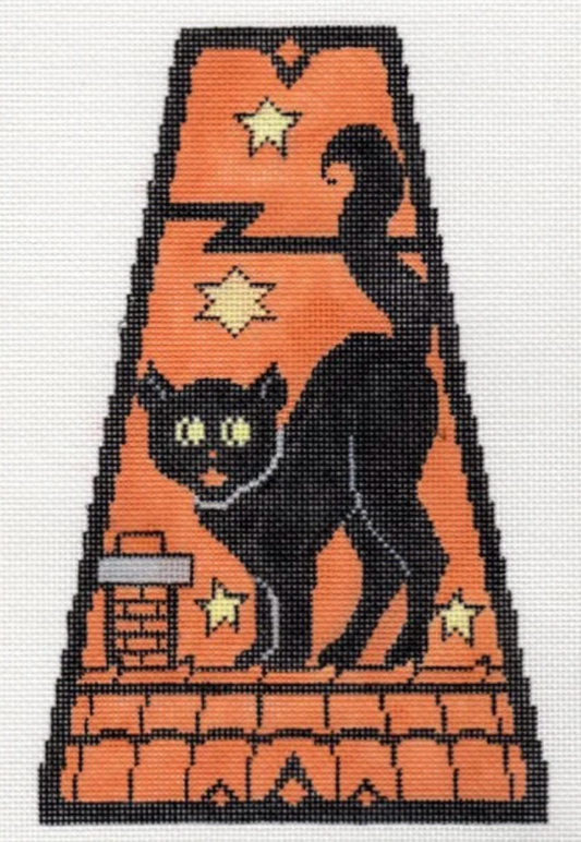 B-267F Vintage Halloween Panel - Black Cat on Rooftop